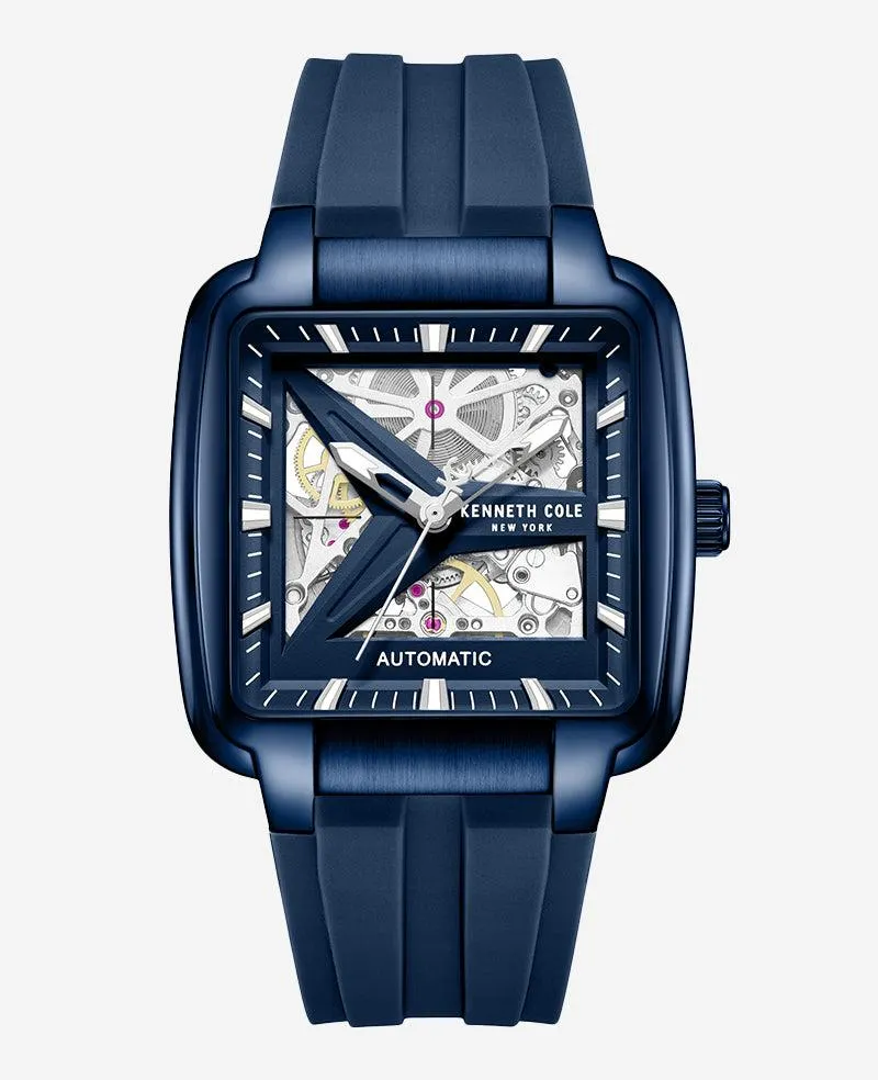 Skeleton Automatic Blue Silicone Strap Watch