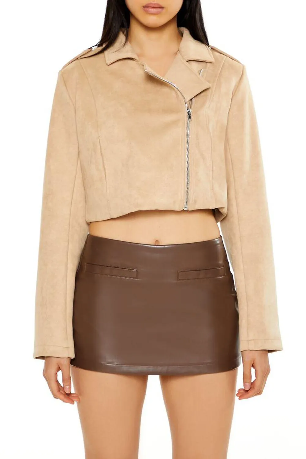 Cropped Faux Suede Moto Jacket
