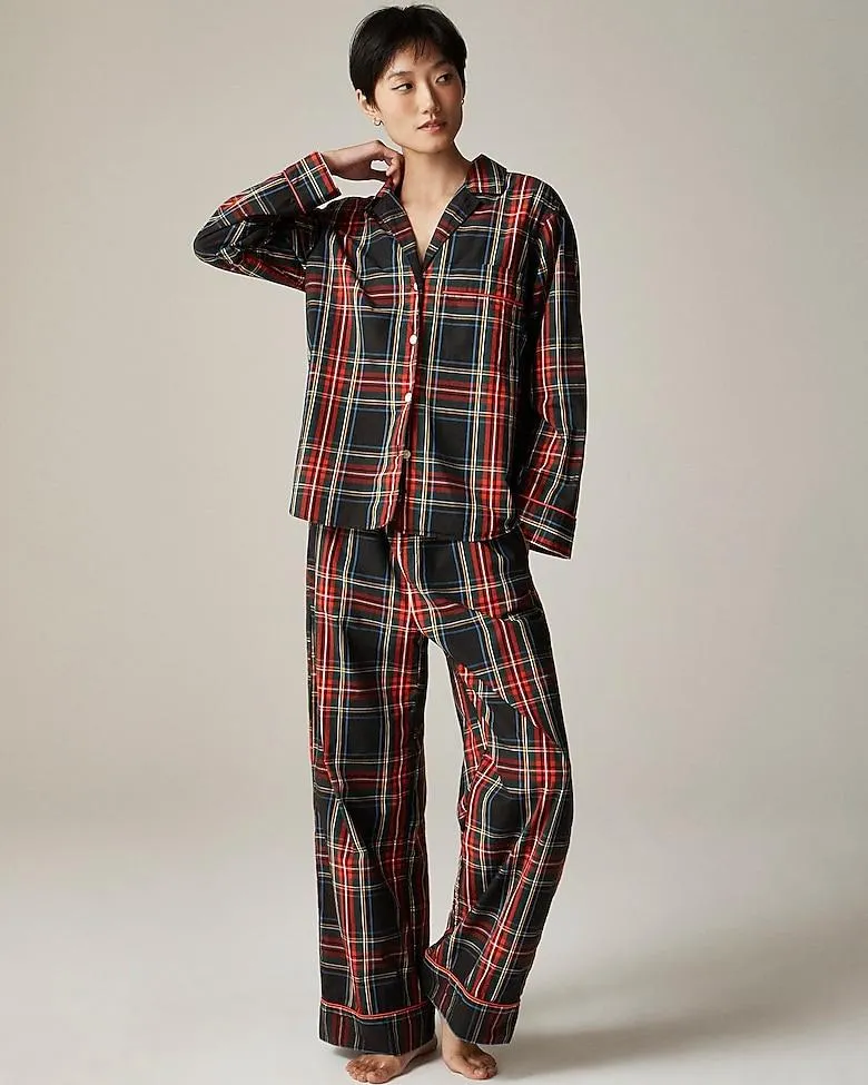 Pajama pant set in Stewart tartan cotton poplin