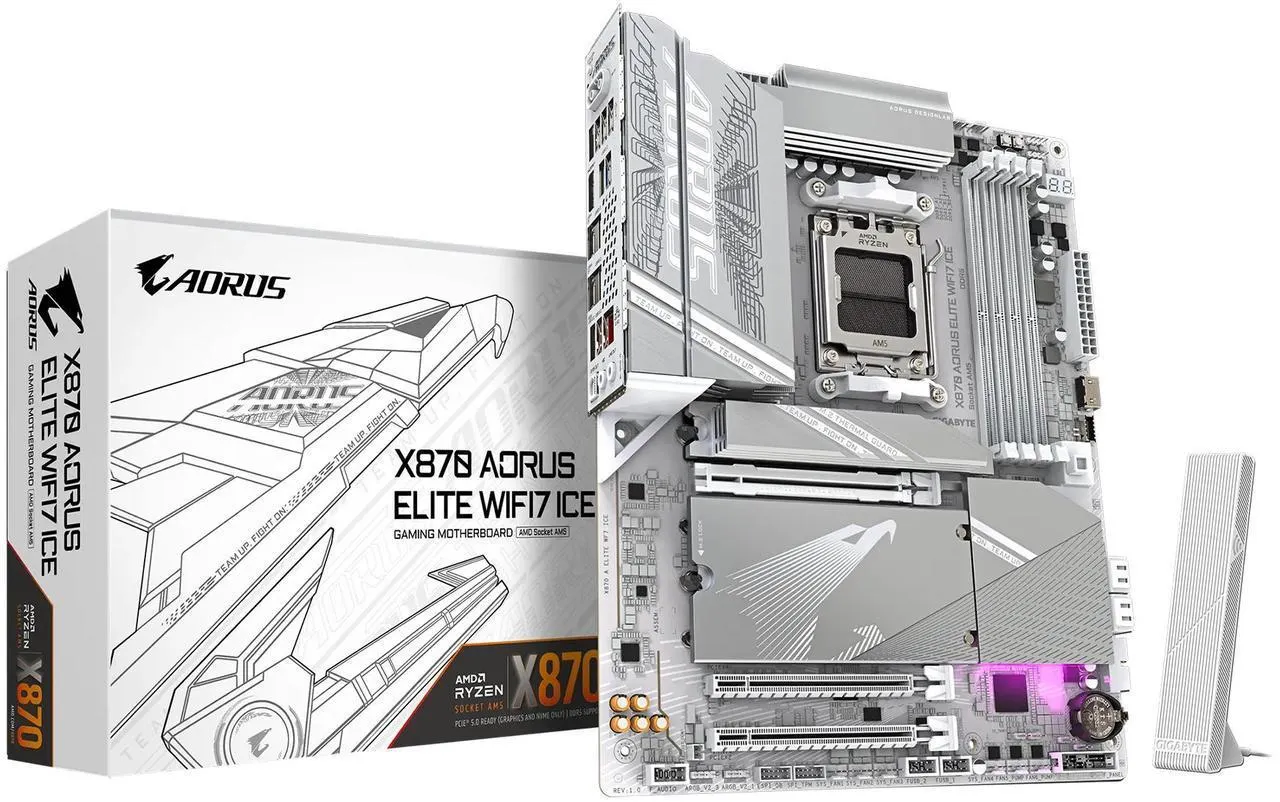 GIGABYTE X870 AORUS ELITE WIFI7 ICE AM5 LGA 1718, ATX, DDR5, 4x M.2, PCIe 5.0, USB4, Wi-Fi 7, 2.5GbE LAN, EZ-Latch, 5-Year Warranty