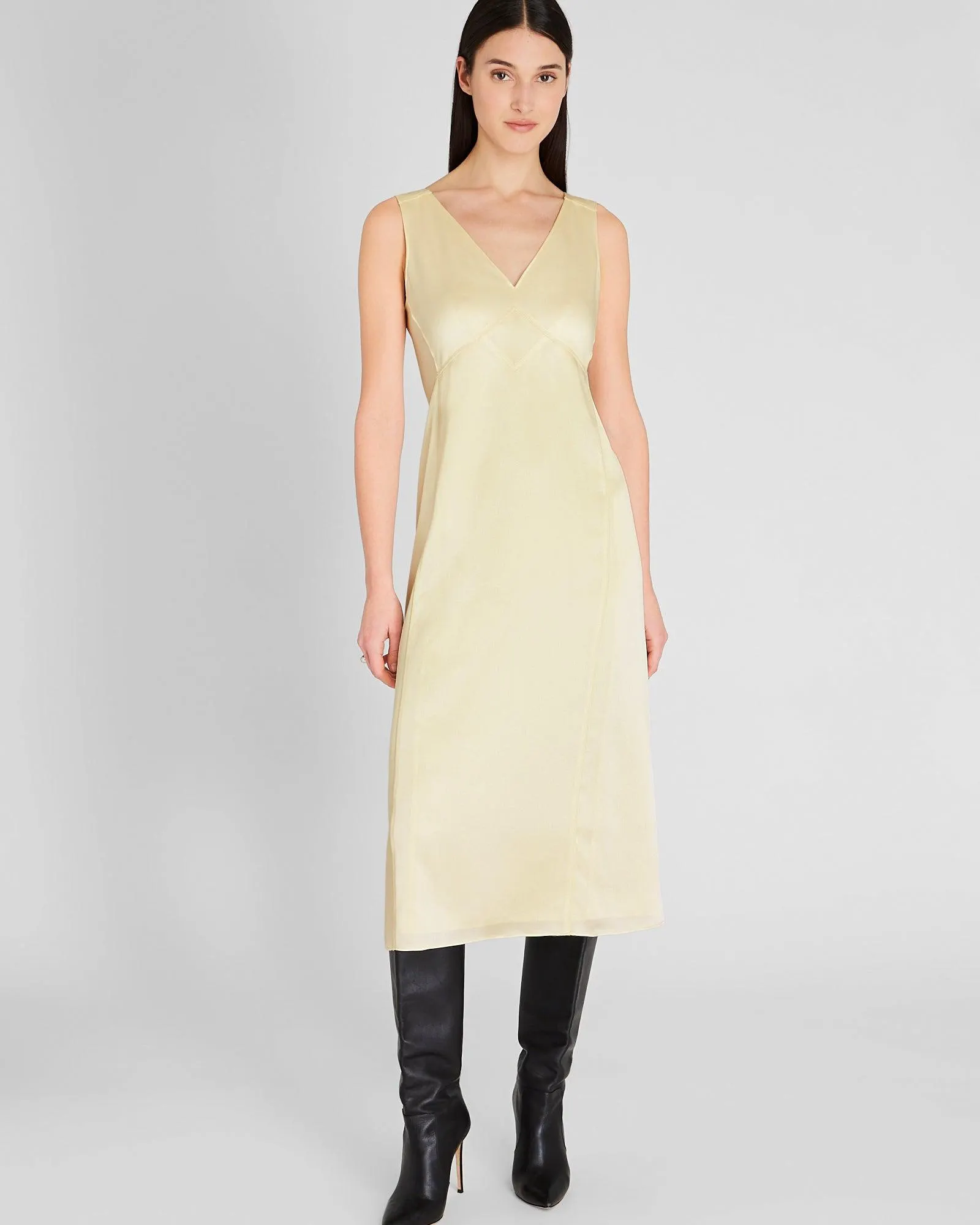 Deconstructed Satin Slip Midi Dress
