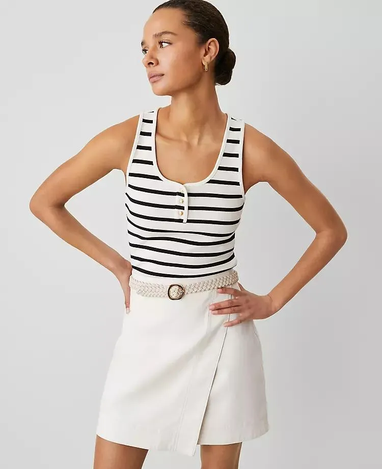 Weekend Collection Striped Henley Tank Top