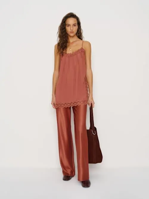 Petites Gale Satin Mid Rise Bias Pant