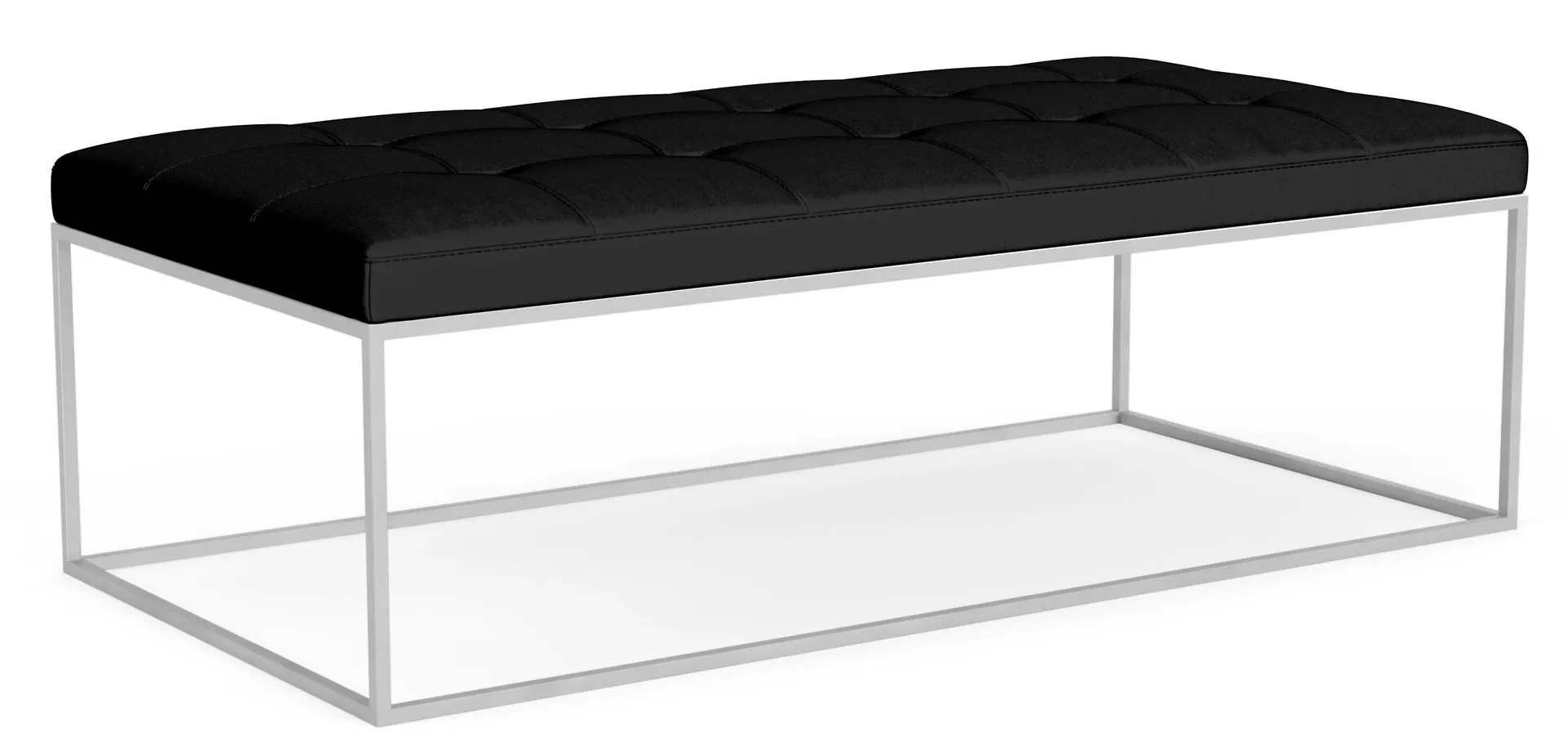 Tyne 48w 24d 16h Bench in Urbino Black Leather with Stainless Steel Base
