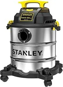 STANLEY 6 Gallon Wet Dry Vacuum, 4 Peak HP Stainless Steel 3 in 1 Shop Vacuum with Blower, Multifunctional Vacuum Cleaner for Home, Jobsite, Garage, Basement,SL18116