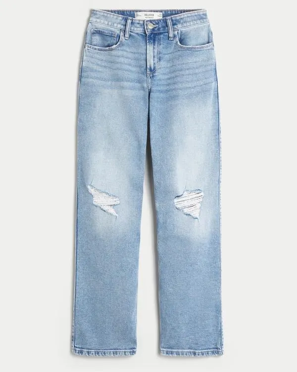 High-Rise Ripped Medium Wash Dad Jeans