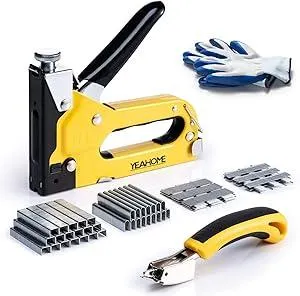 Upholstery 4 in 1 Staple Gun Heavy Duty, with 6000 Staples, Remover, Gloves, Manual Brad Nailer Power Adjustment Stapler Gun for Wood, Upholstery, Carpentry, Decoration DIY Staple Gun