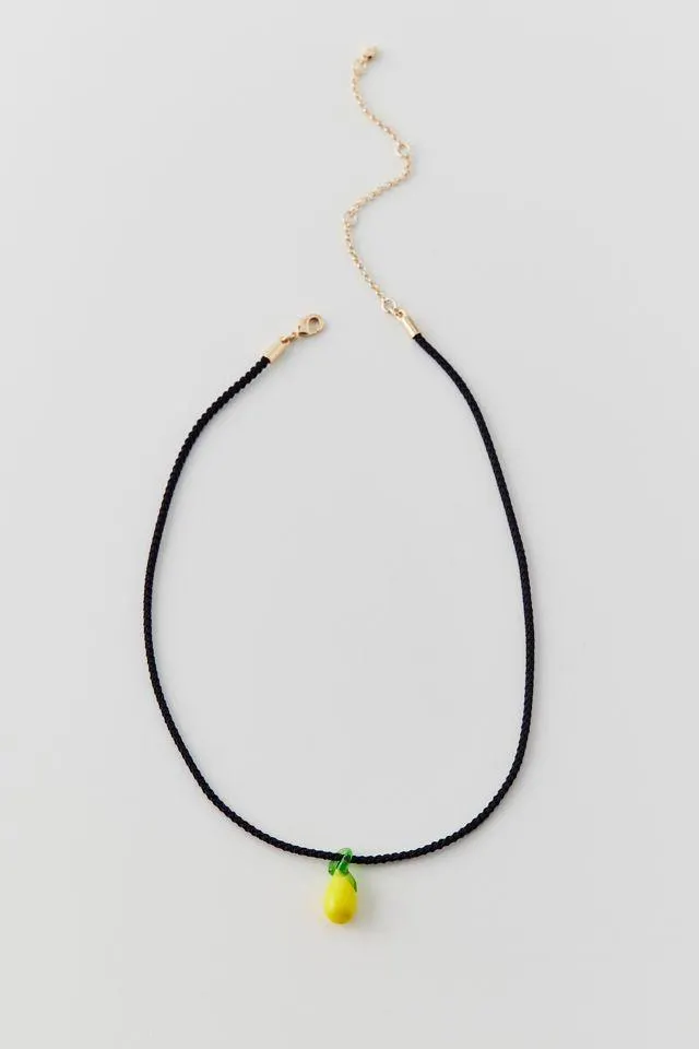 Glass Lemon Charm Corded Necklace