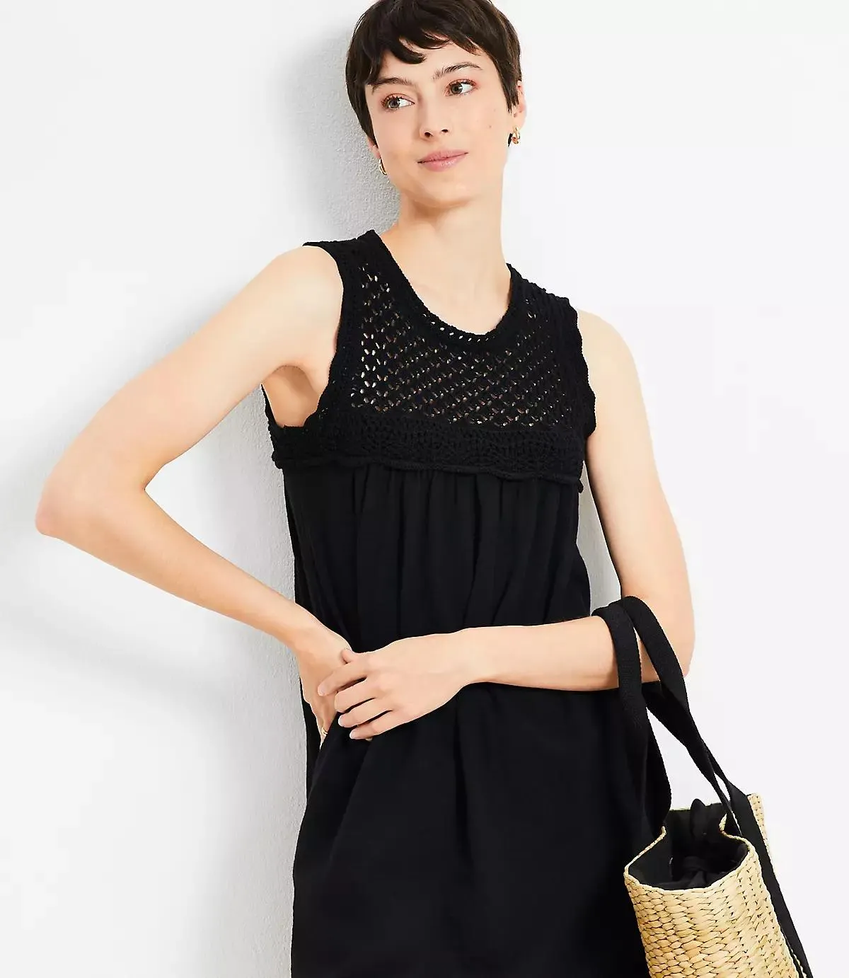 Crochet Yoke Mini Dress