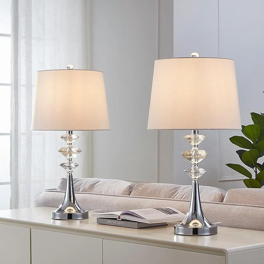 KAWOTI 25-in Chrome 3-way Table Lamp with Linen Shade 2 -Set