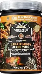 Ultra Fresh Monster Fish Food, Wild Sword Prawns, Floating Sticks for Oscars, Bass, Large Cichlids and Tropical Fish, Carnivorous Jumbo Stick 13.58 oz