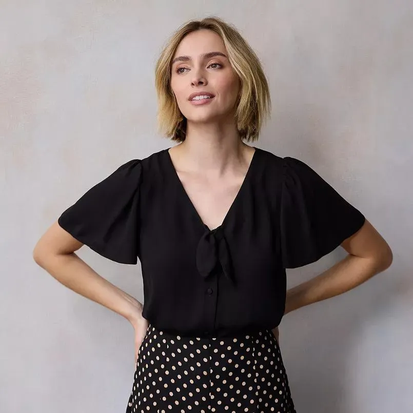 Women's LC Lauren Conrad Tie Front Flutter Sleeve Woven Top