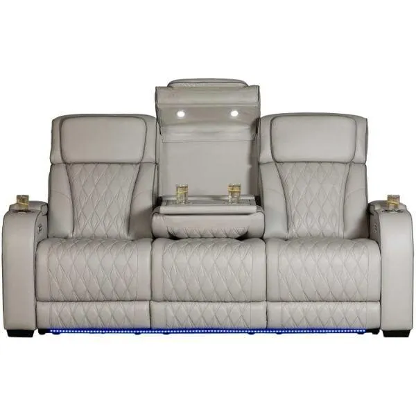 Gray Leather Dual Power Zero Gravity Recline Sofa