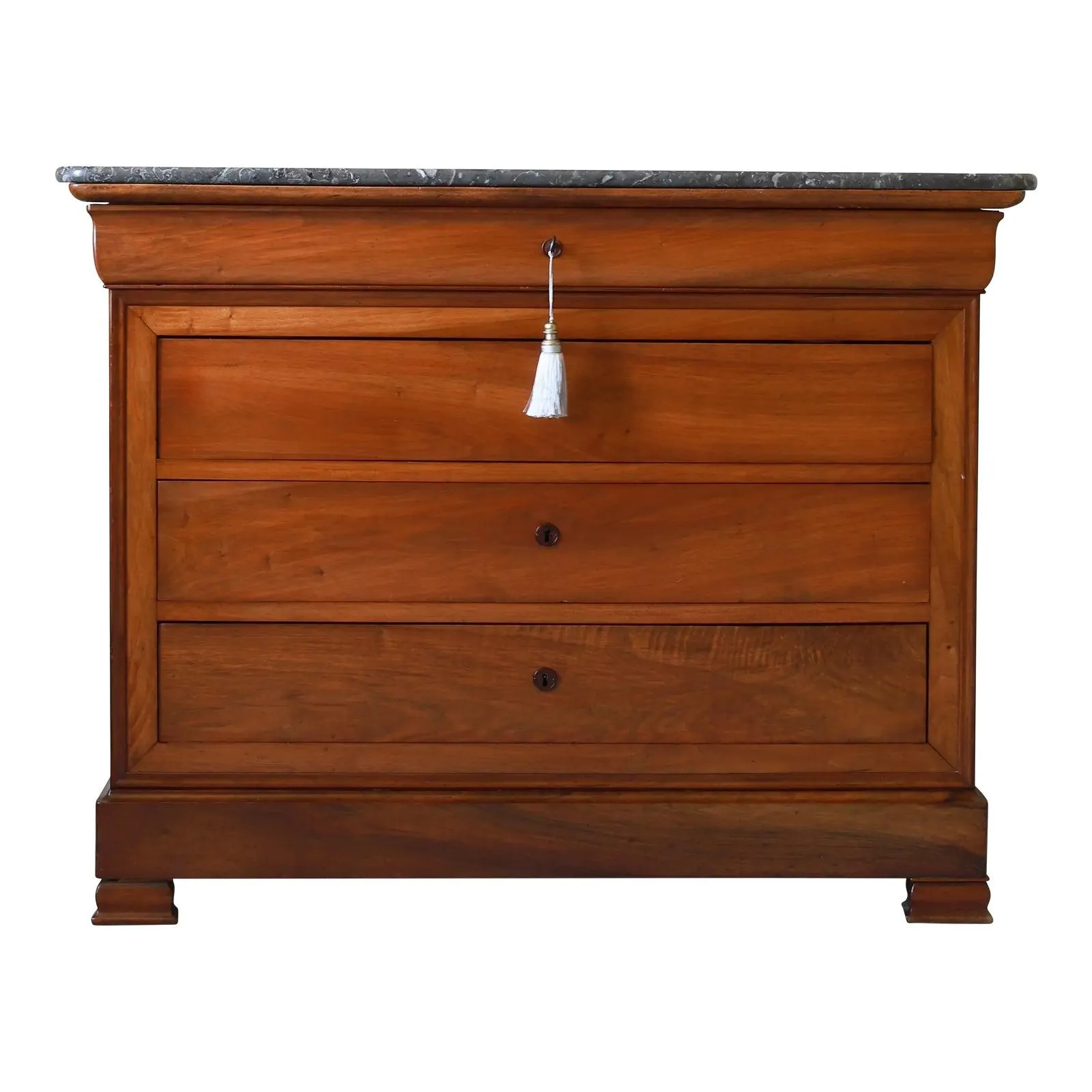 19th Century French Louis Philippe Walnut Commode, Chest of Drawers With Marble Top