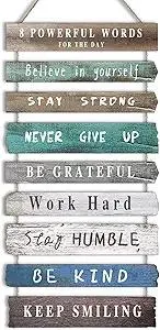 Inspirational Wall Art Decor for Office, Wooden Rustic Hanging Motivational Wall Art Decoration Sign, Inspiring Positive Quotes Wall Art for Home Living Room Bedroom Bathroom Classroom Gym 12"x24"