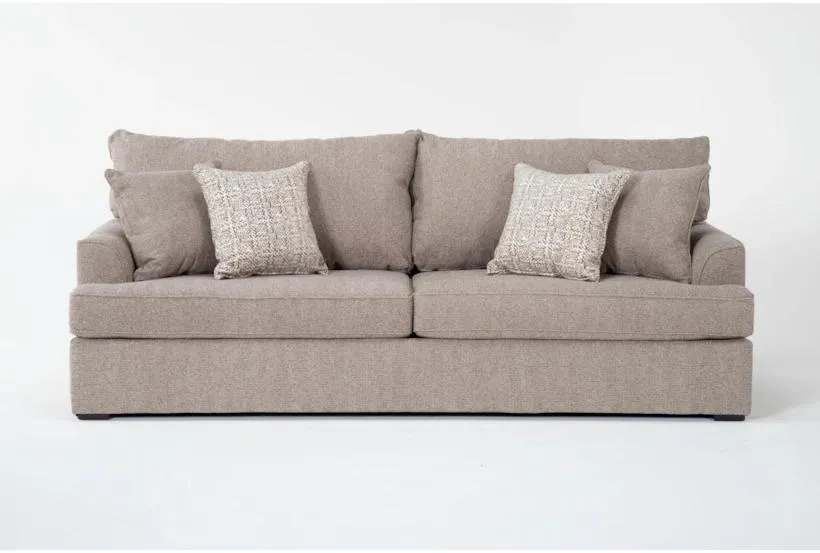 Belinha II Taupe Beige Fabric 95" Sofa | Track Arms | Loose Reversible Back