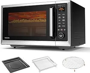 TOSHIBA P05 Air Fryer Combo Countertop Microwave Ovenwith 2.4-Inch Color Screen, Origin Inverter Technology, Smart Sensor, Compatible with Alexa, 1100W, 1.3 Cu.Ft, Silver