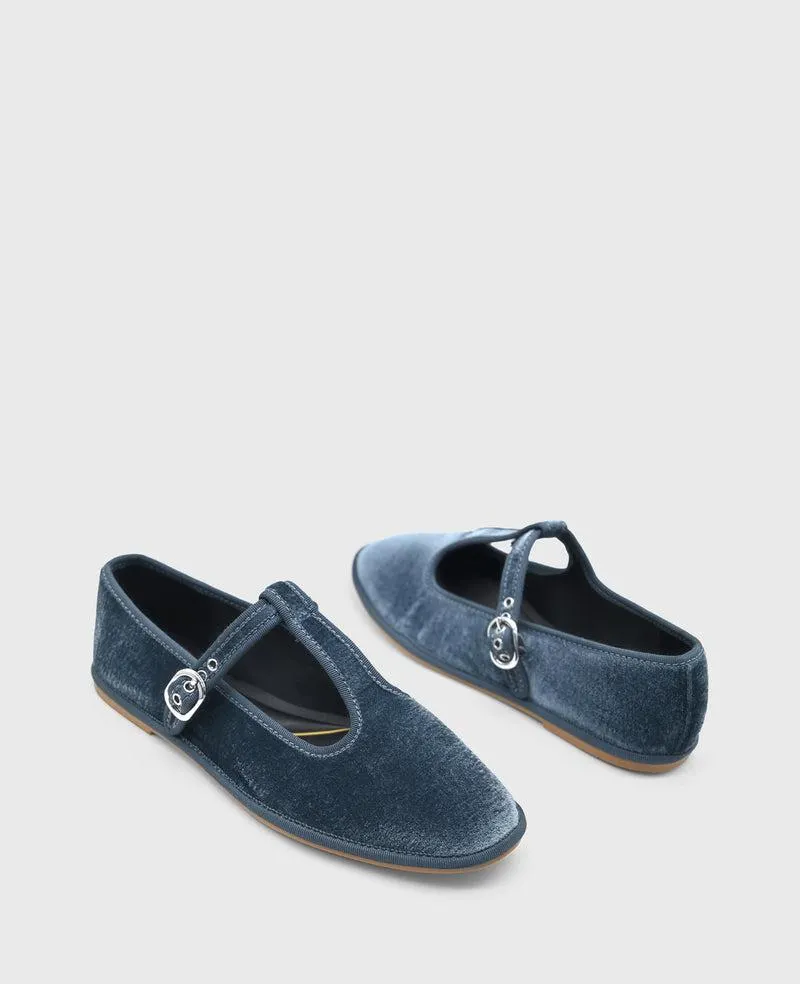 Verona Velvet T-Strap Mary Jane Flat