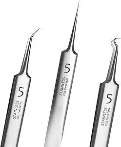 Professional Facial Blackhead Remover Tweezers,3Pcs Precision Pimple Popper Tool Kit for Whitehead Ance Blemishs Comedones Stainless Steel Makeup Tool - Matte