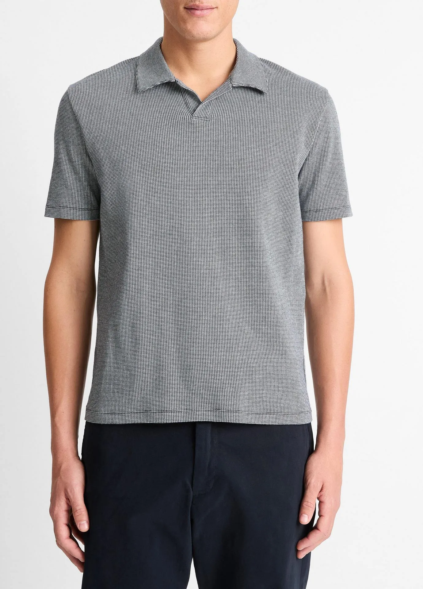 Houndstooth Pima Cotton Johnny-Collar Polo Shirt
