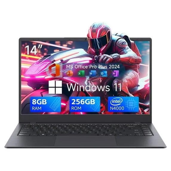RNRUO 14 inch Windows 11 Laptops New Intel Celeron N4020 Up to 2.6Ghz 8GB RAM 256GB ROM Netbook Laptop Computer for Beginner, Student, Business