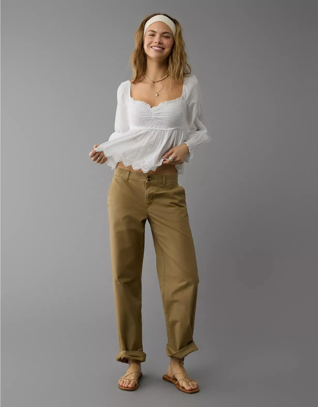 AE Long-Sleeve Smocked Babydoll Blouse