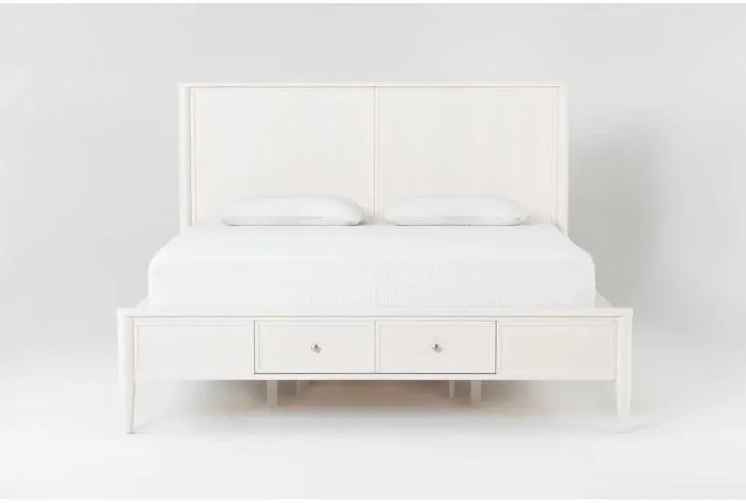 Austen White Queen Wood Platform Bed With Side & Footboard Storage | Drawers