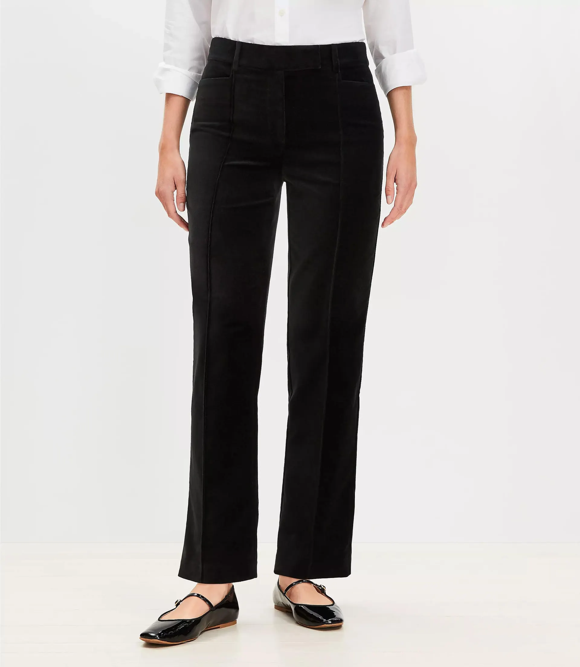 Curvy Pintucked Full Length Straight Pants in Velvet