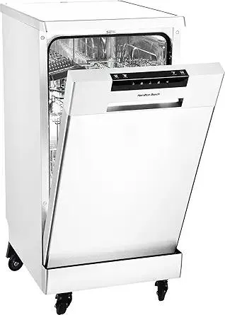 HAMILTON BEACH Portable Dishwasher with Wheels, 19in Wide, 8 Place Settings Capacity, White