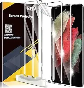 EGV 3 Pack Screen Protector Compatible for Samsung Galaxy S21 Ultra 6.8-inch, HD Clear Flexible Film, Positioning Tool, Support Fingerprint, Bubble Free, Model No. ZU