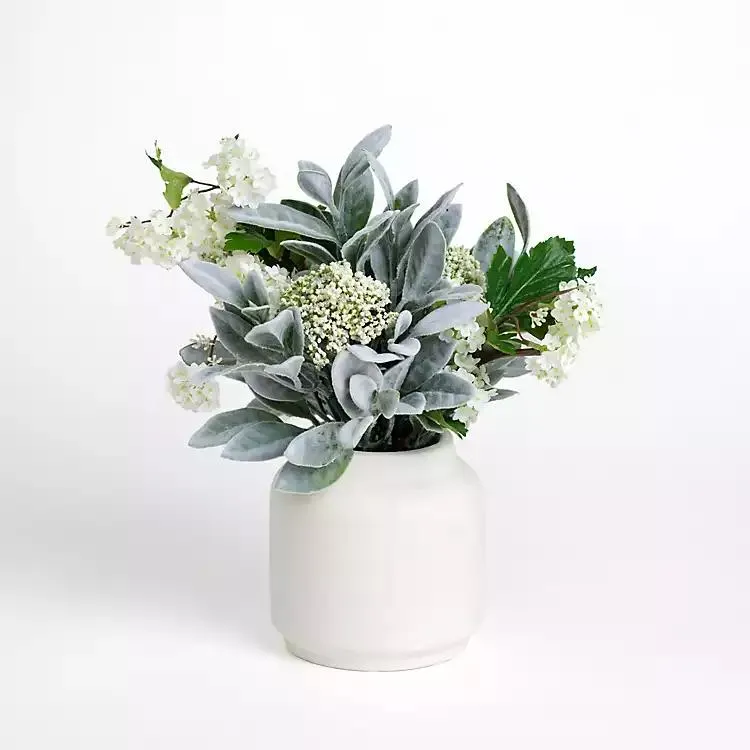Lambs Ear Arrangement in White Vase