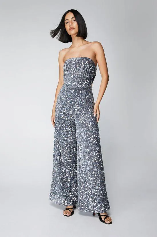 Sequin Strapless Wide Leg Jumpsuit