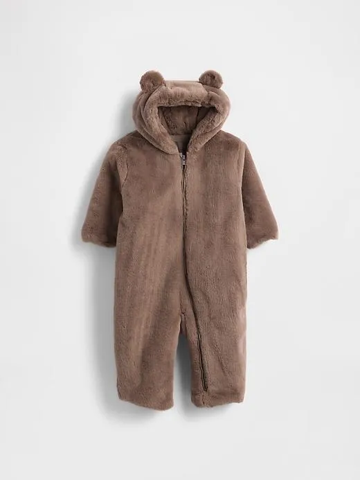Baby Faux Fur Bear Hooded One-Piece