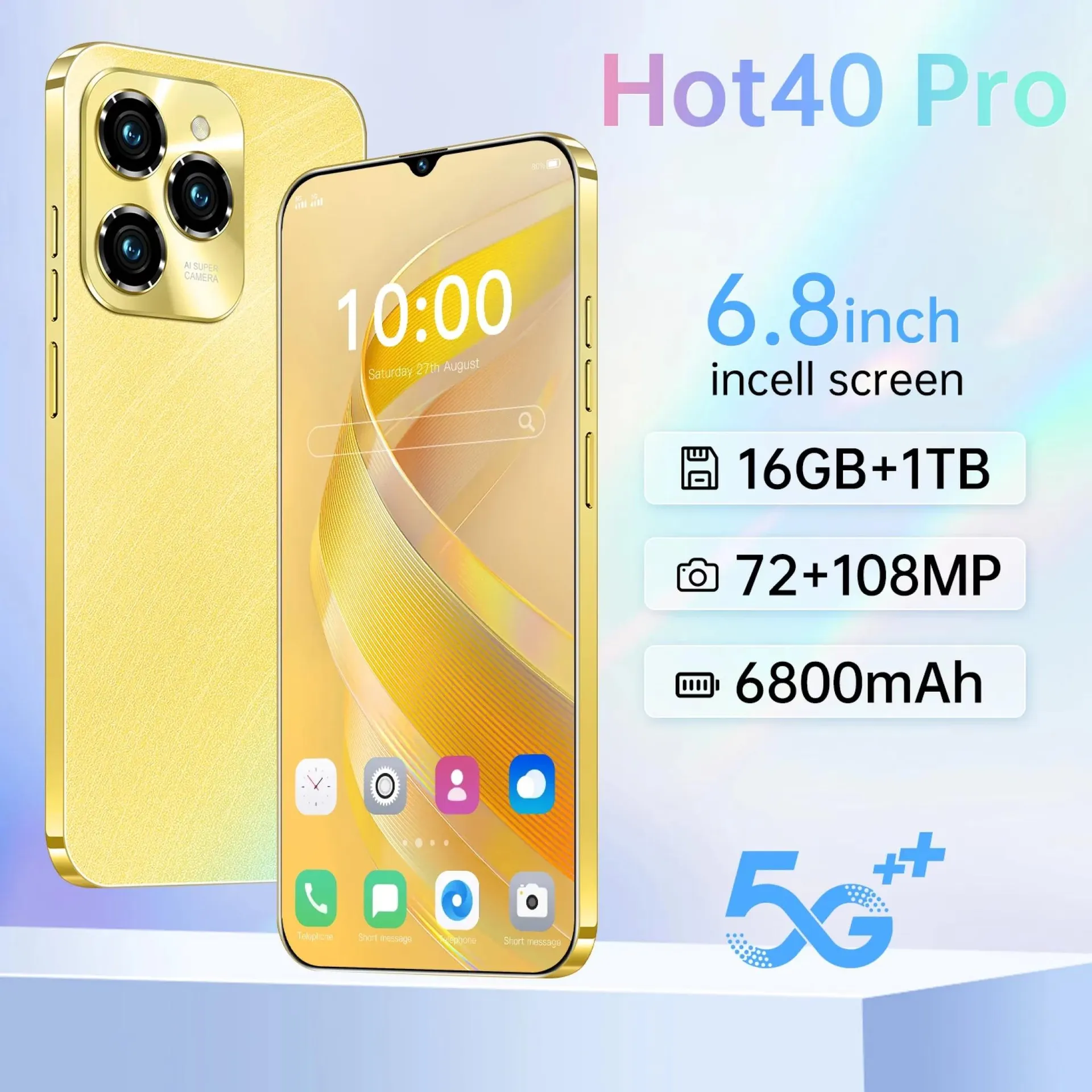 2025 HOT 40 Pro Original para teléfono inteligente nuevo de 6.8 pulgadas con pantalla completa, teléfono celular 4G 5G, teléfonos móviles de 6800 mAh, versión global