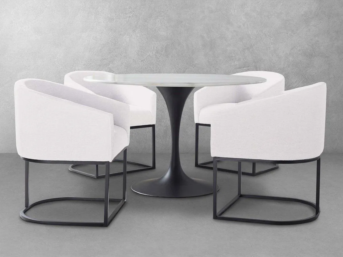 Jace 5-pc 48" Round Genuine Colombian Marble Dining Set - White
