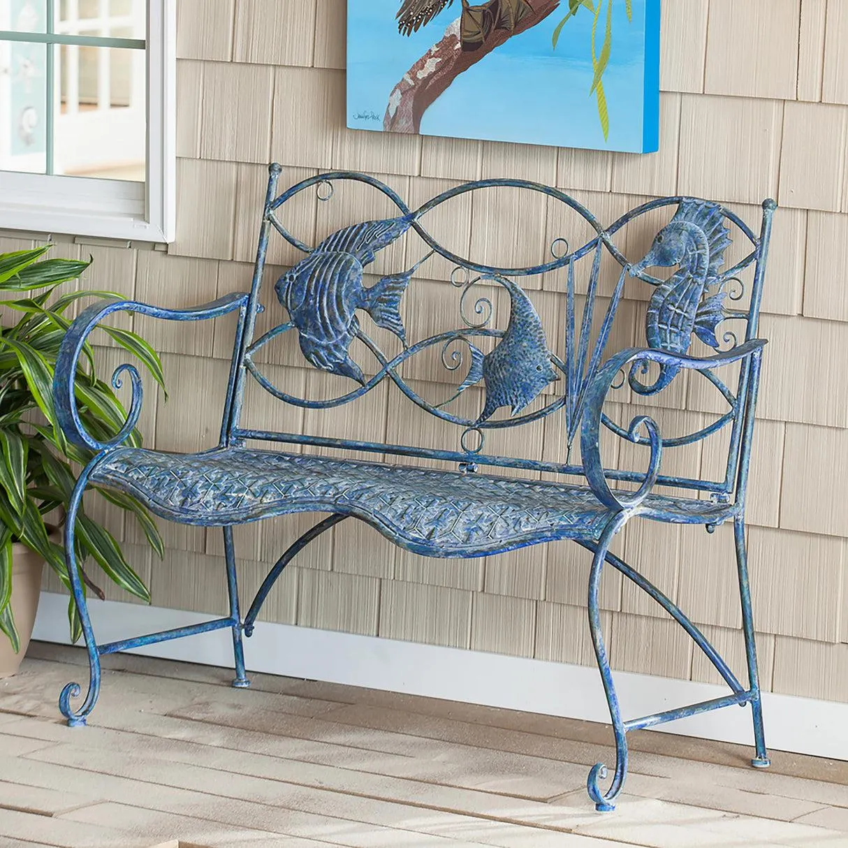 Blue Tropical Fish Metal Bench
