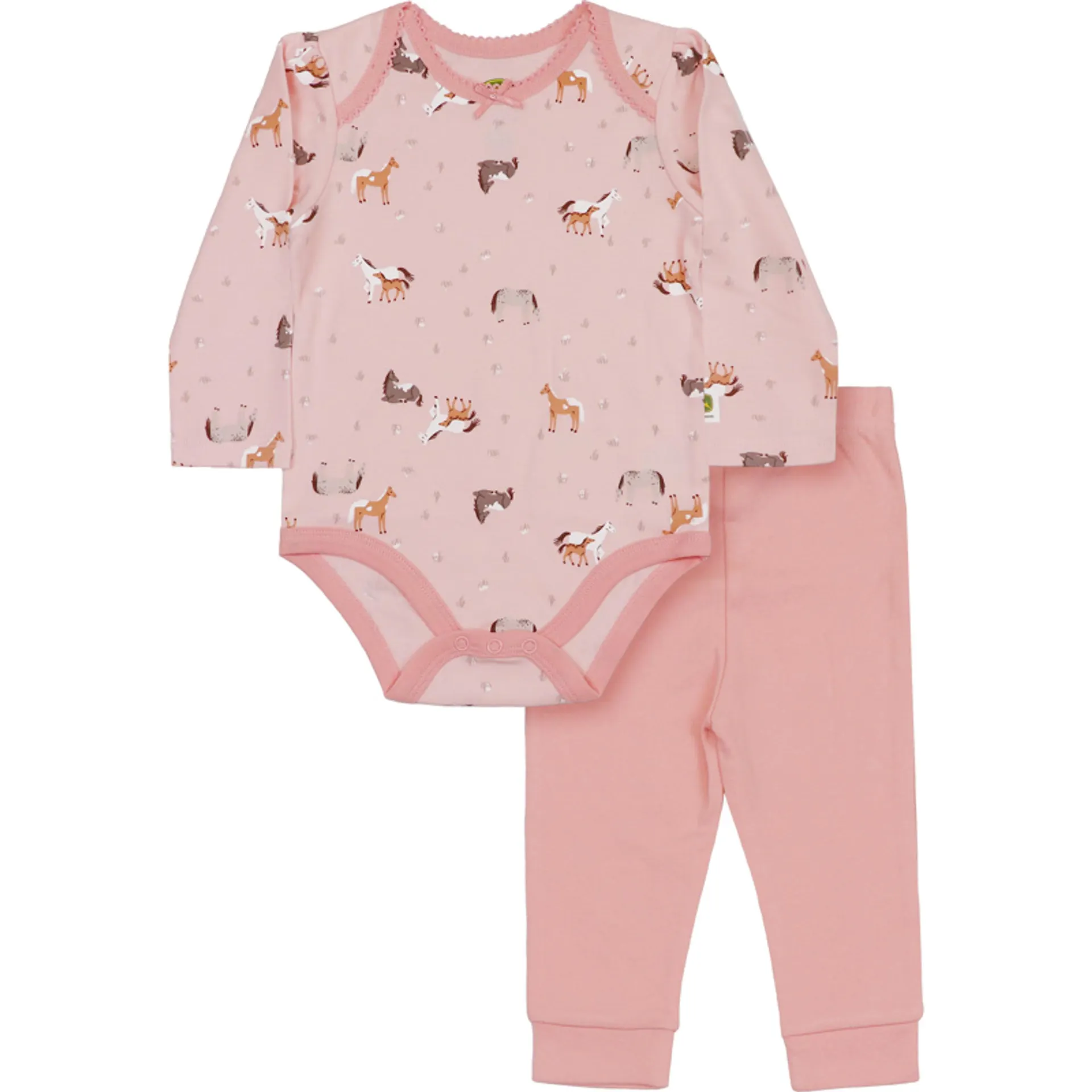 John Deere Girls Pink Horse Print Long Sleeve Onesie & Pant Set