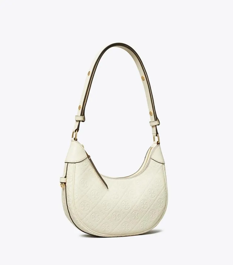 T MONOGRAM LEATHER CRESCENT BAG
