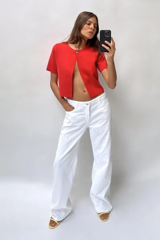 CHAQUETA CROP PUNTO LISO