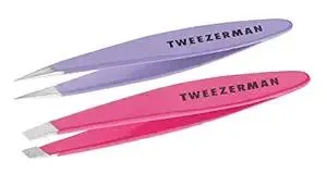 Tweezerman Mini Slant and Point Tip Tweezer - Tweezers Set for Eyebrows, Facial Hair, Ingrown Hairs
