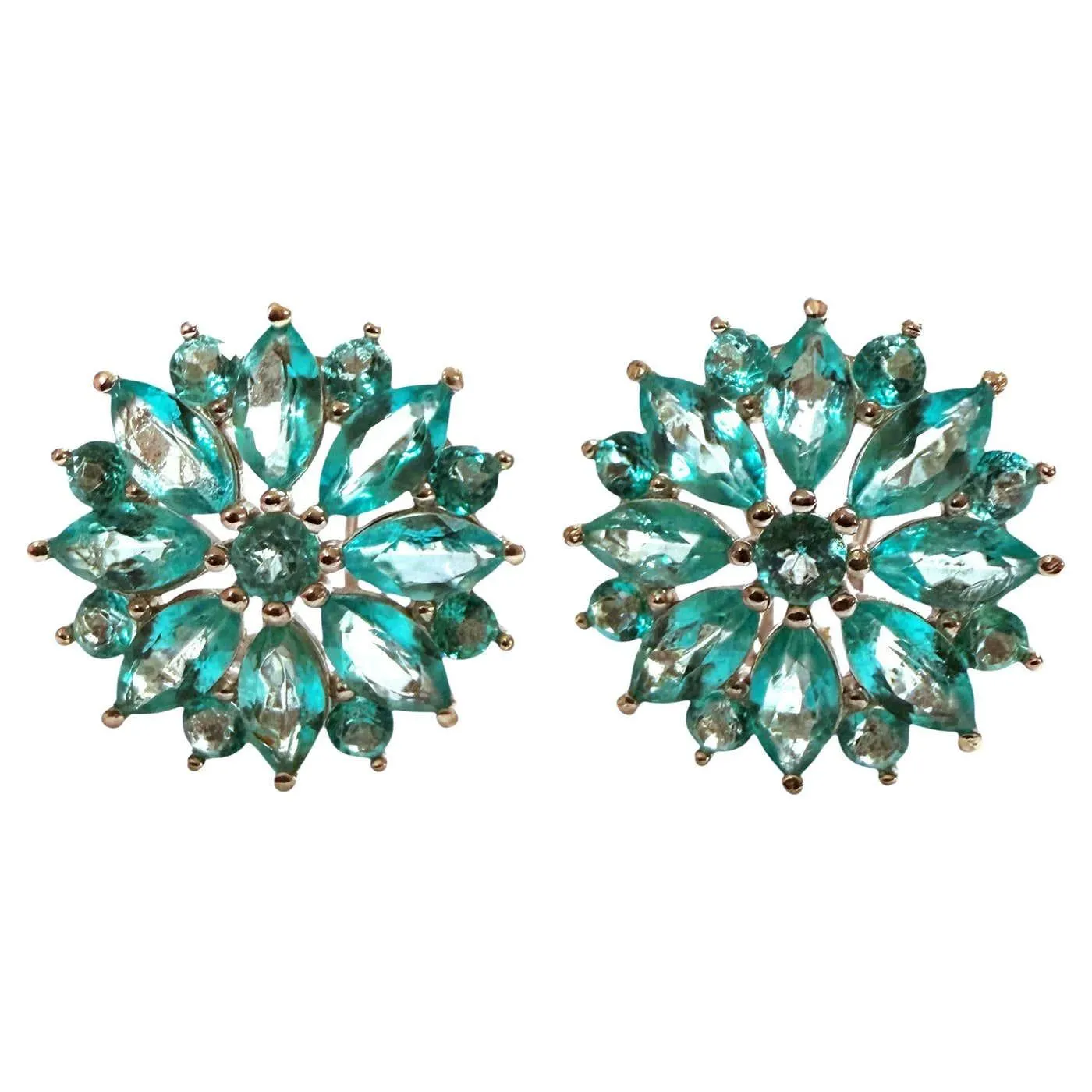 New 6 Carat Marquise Blue Apatite Sunburst Omega 14k Gold PL Sterling Earrings