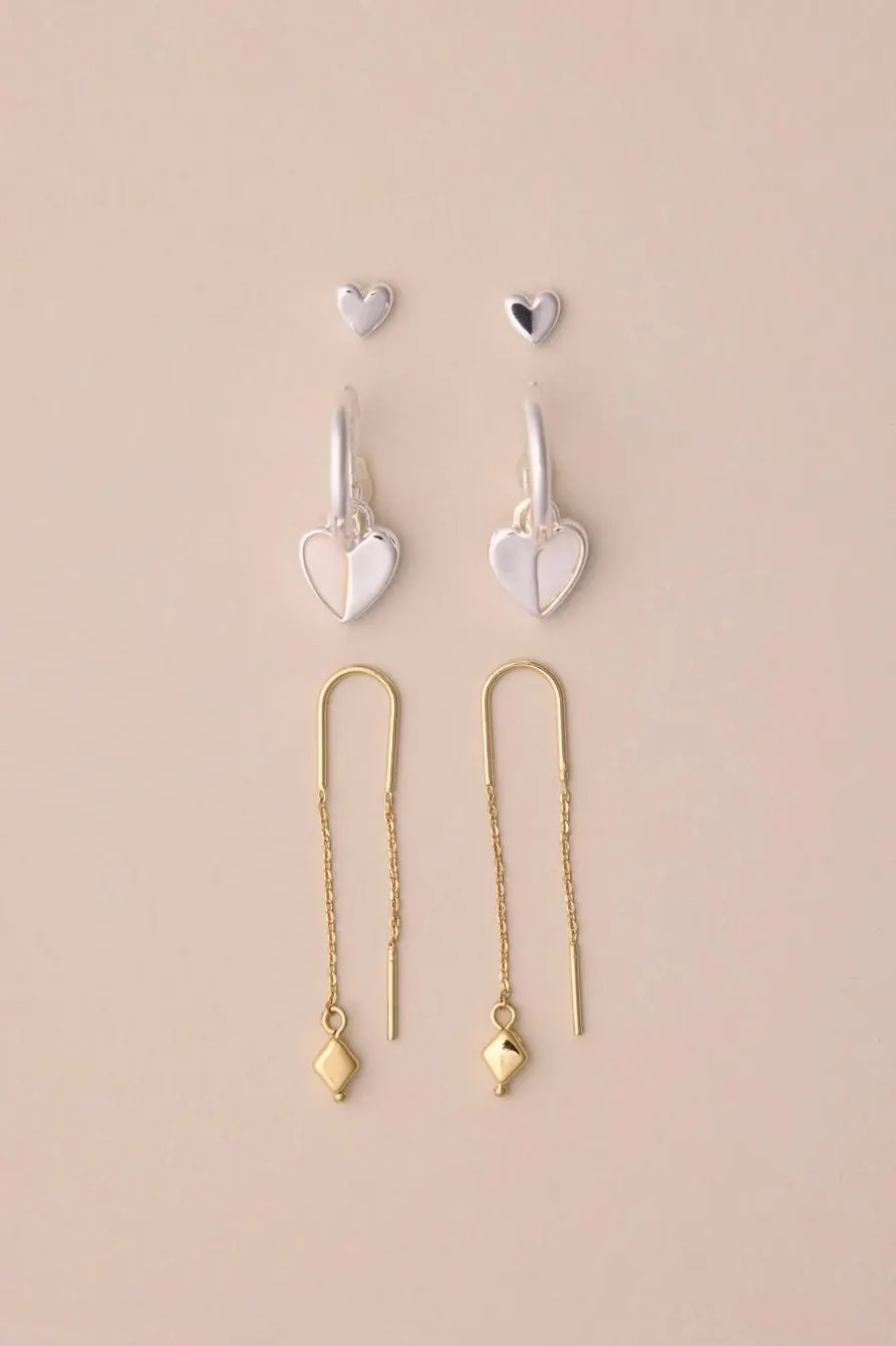 heart trio earring set