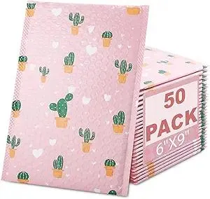 Cute Bubble Mailers 6x9 Inch,50 Pack Padded Envelopes,Waterproof Self Sealing Mailing Envelopes,Pink Poly Bubble Mailers,Cushioning Envelope for Shipping,Mailing,Small Business