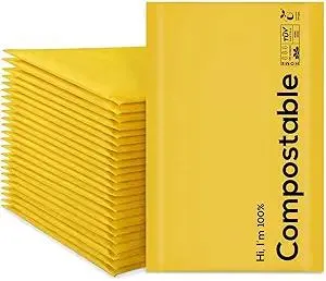 10.5x16 100% Biodegradable Bubble Mailers,25 Count #5 Compostable Padded Packaging Wrap Envelopes Pouches Eco Friendly Self Seal Bags