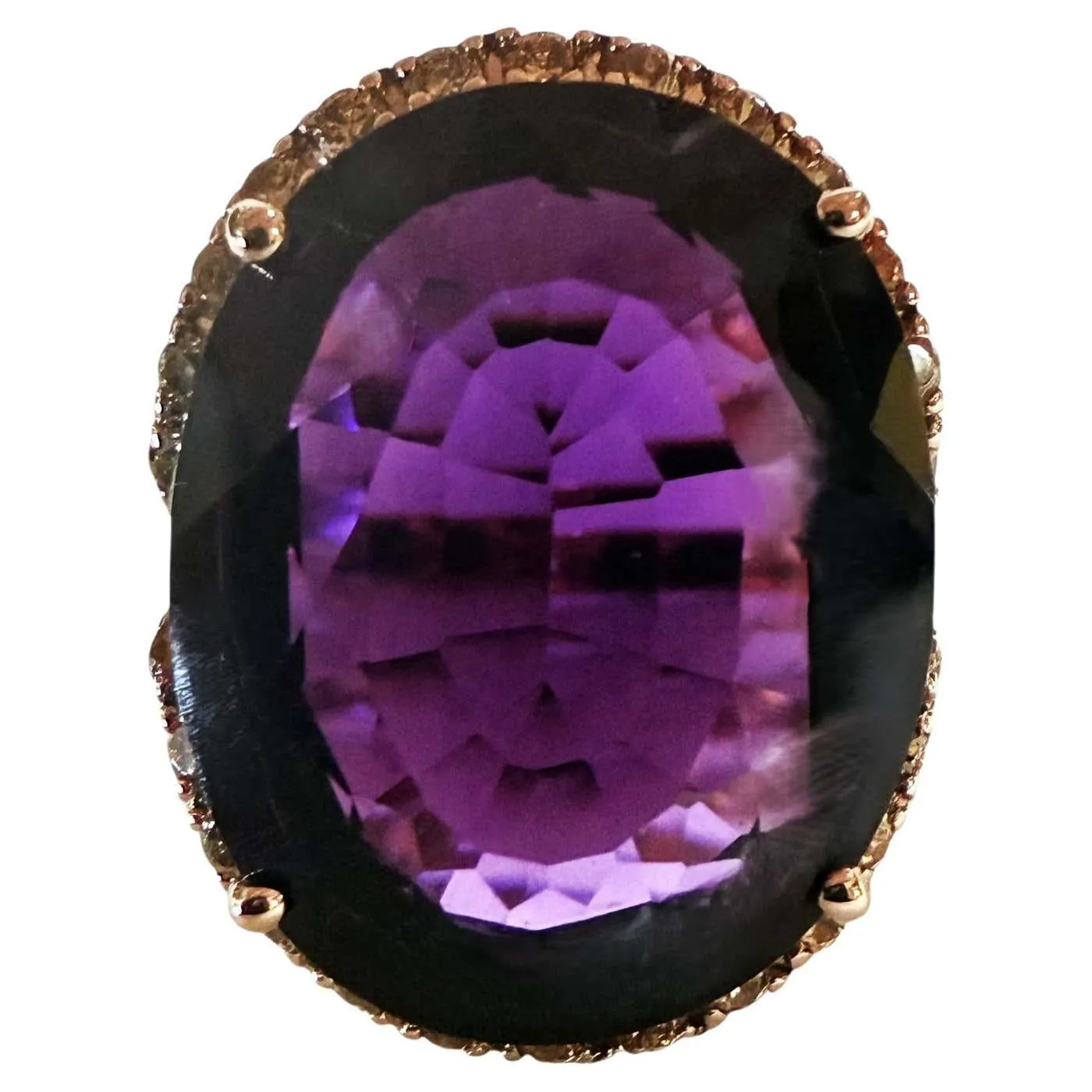 New 16.45 Oval Cut Amethyst & Diamond Cut Sapphire Rose Gold PL Ring