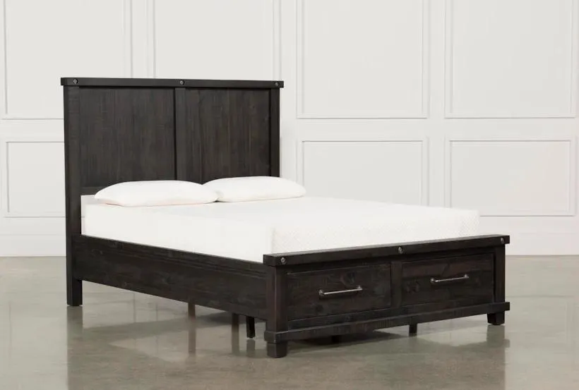 Jaxon Espresso Black Brown Queen Wood Panel Bed with Footboard Storage | Drawers