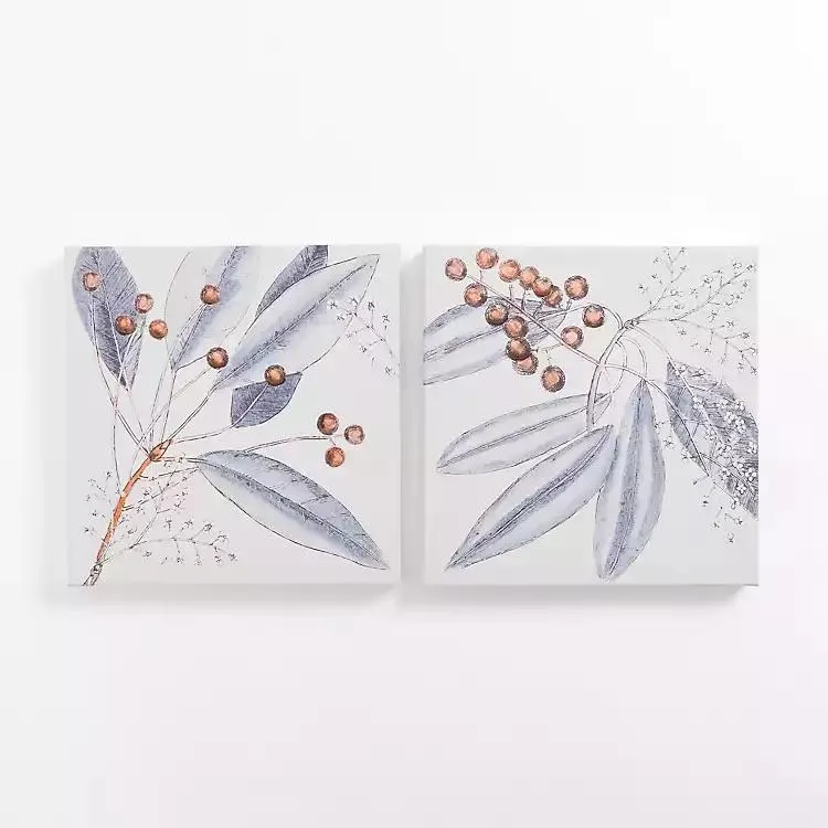 Blue Botanical Berries Canvas Art Prints, Set of 2