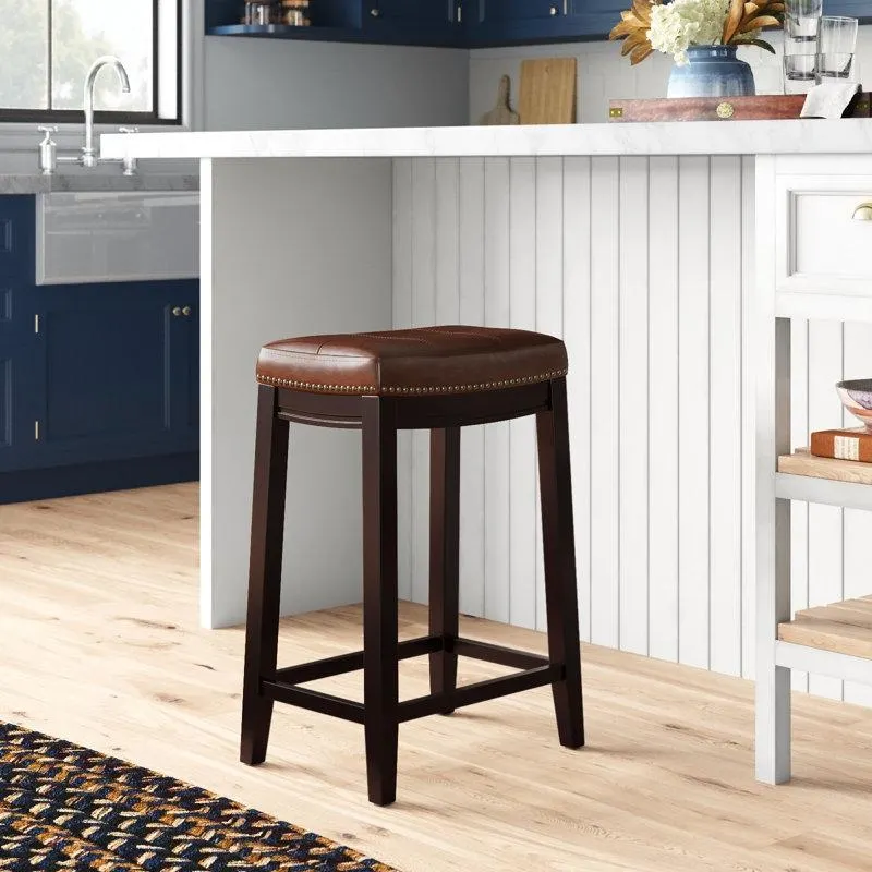 Bartonville Counter & Bar Solid Wood Backless Stool with Upholstered Seat