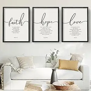 Houmury Set of 3 Framed Farmhouse Bible Verses Wall Decor Sign 11”x14” Christian Faith Scripture Wall Art for Home Living Room Bedroom Wall Decor (11"x14" Black)