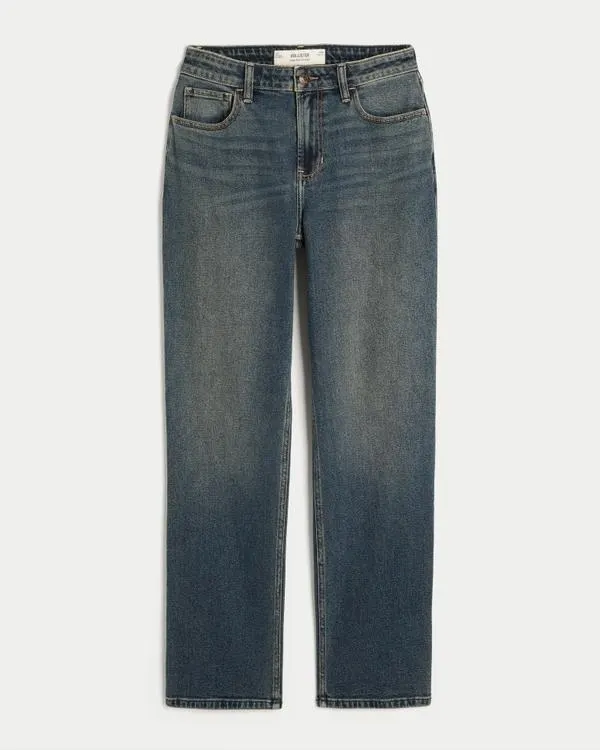 High-Rise Dark Wash Straight Jeans